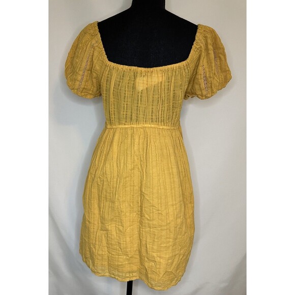 AMERICAN EAGLE AE Puff Sleeve Mustard Yellow Babydoll Mini Dress SIZE‎ XS NWT - Picture 5 of 13